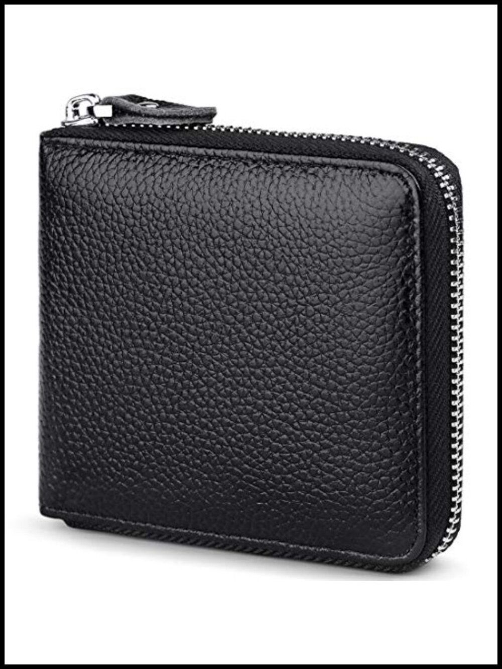 Genuine Leather RFID Blocking Zipper Bifold Wallet with Many Card Slots